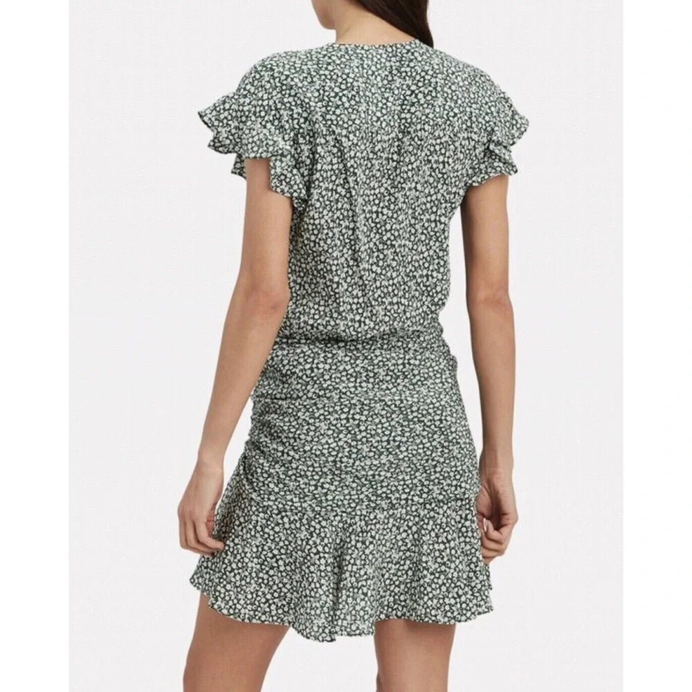 Veronica Beard Marla ruched silk dress green floral Size 0 - Picture 3 of 12